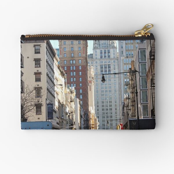 #skyscraper, #sky, #cityscape, #city, #street, #road, #architecture, #travel, #NewYorkCity, #Manhattan, #DownTown, #NYC Zipper Pouch