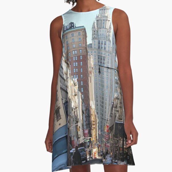 #skyscraper, #sky, #cityscape, #city, #street, #road, #architecture, #travel, #NewYorkCity, #Manhattan, #DownTown, #NYC A-Line Dress