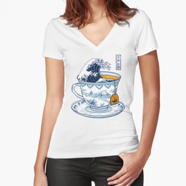 The Great Kanagawa Tea Fitted V-Neck T-Shirt