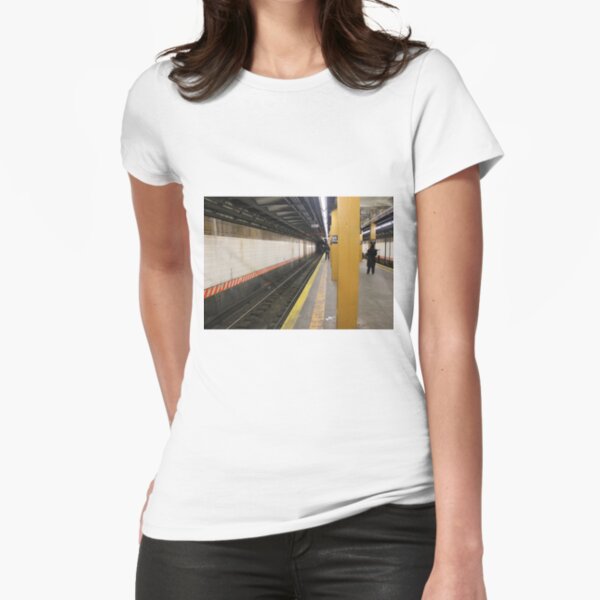 #Track, #Rail #transport, #station, #locomotive, #platform, #track, #train, #subway, #transportation, #NewYorkCity Fitted T-Shirt