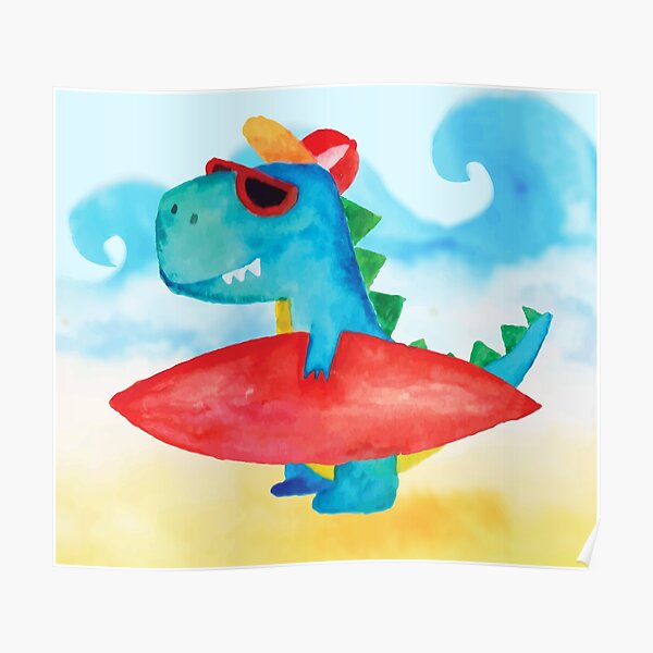 Surfer Dino Poster