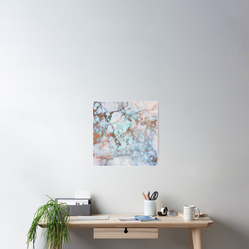 Copper Veins on light blue marble Poster
