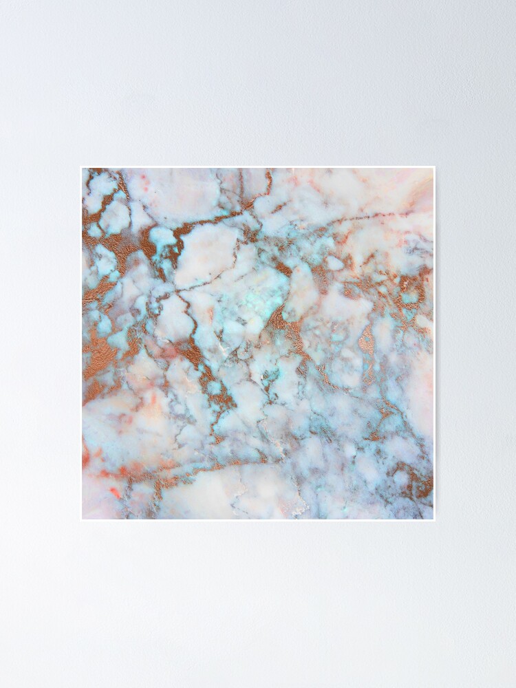 Alternate view of Copper Veins on light blue marble Poster