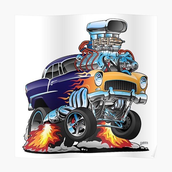 Classic Fifties Hot Rod Muscle Car Cartoon Poster