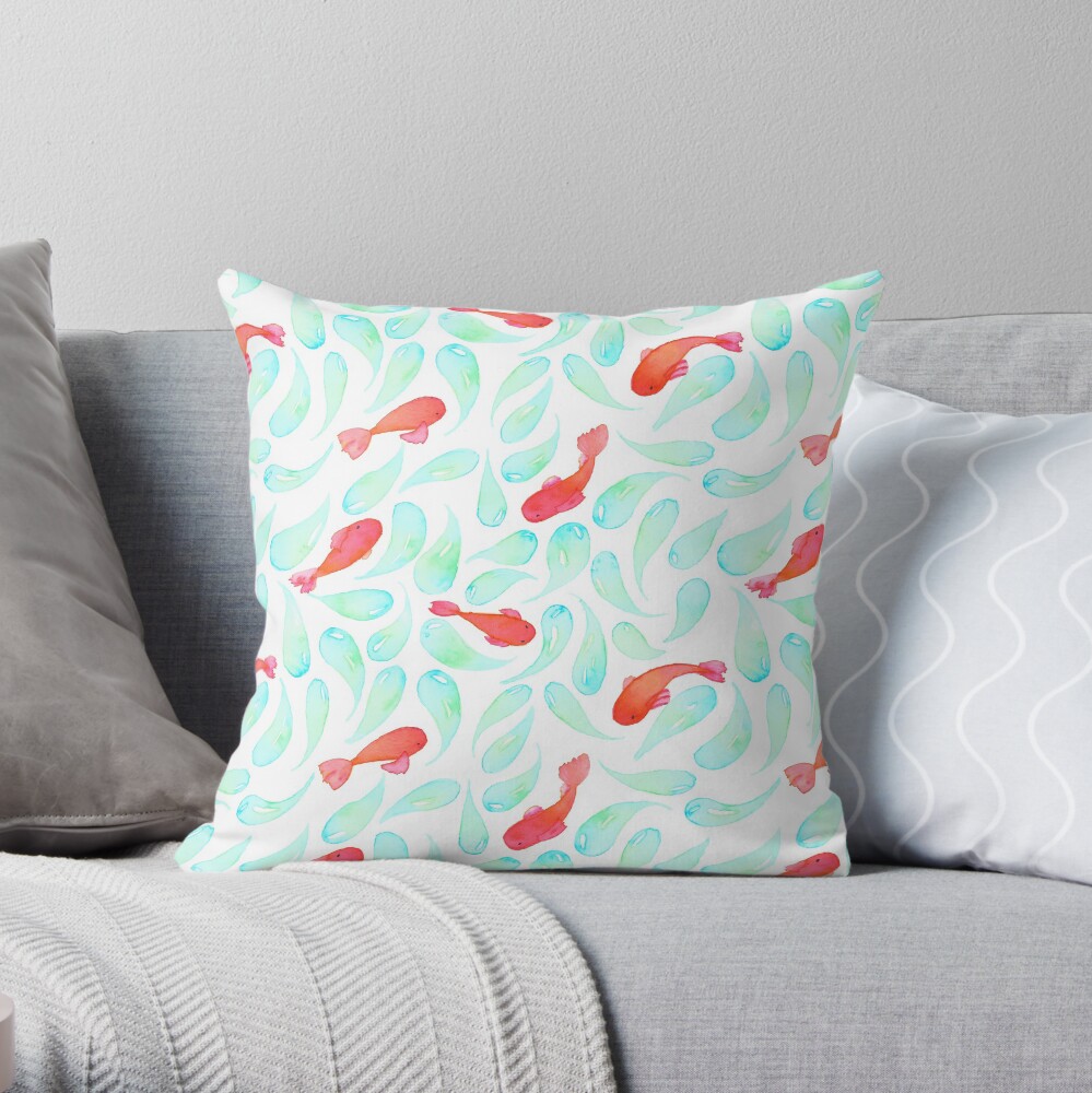 Hand Painted Koi Pattern- Watercolor Fish Throw Pillow