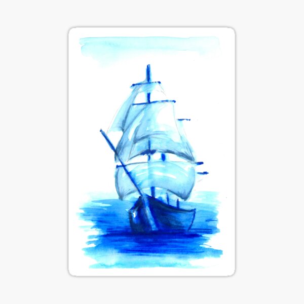 Tall Blue Ship Sticker