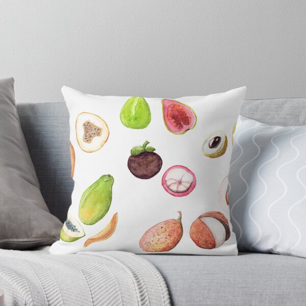 Item preview, Watercolor exotic fruits litchi, ratilongan, papaya, mangosteen, granadilla, guava art designed and sold by FuzzyLogicKate.