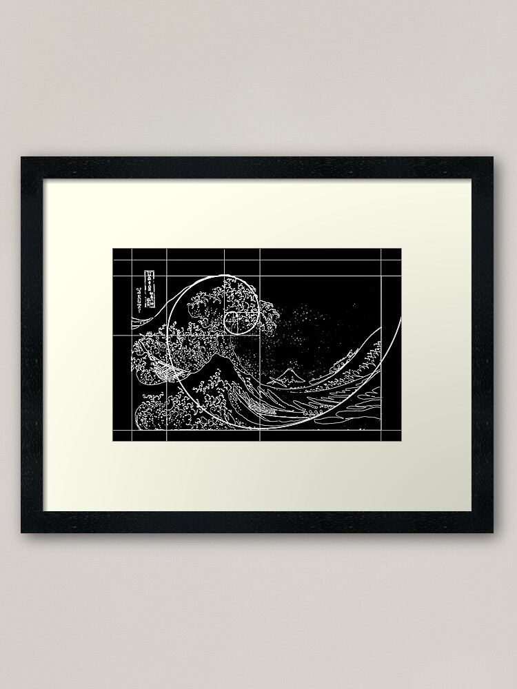Alternate view of Hokusai Meets Fibonacci, Golden Ratio, White Line Framed Art Print