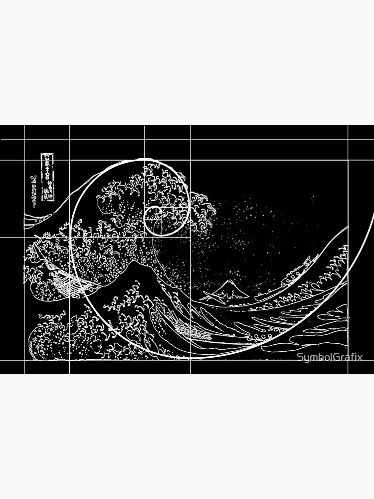 Hokusai Meets Fibonacci, Golden Ratio, White Line by SymbolGrafix