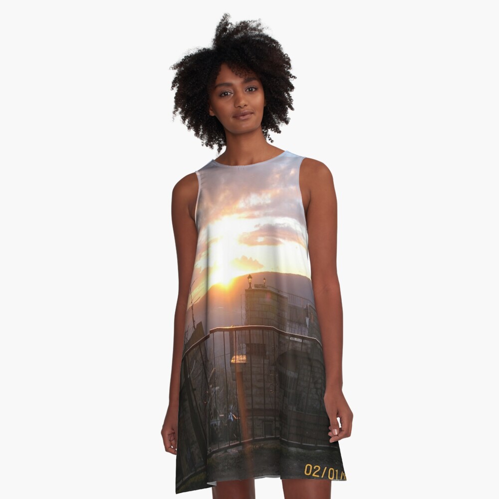 #town, #morning, #house, #sunlight, #tree, #sunset, #outdoors, #architecture A-Line Dress