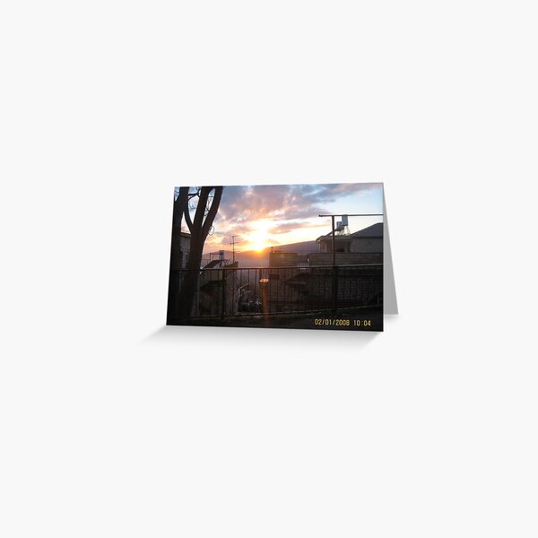 #town, #morning, #house, #sunlight, #tree, #sunset, #outdoors, #architecture Greeting Card