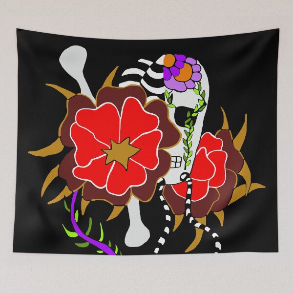 Item preview, The skull and the red and purple flowers designed and sold by Astralia.