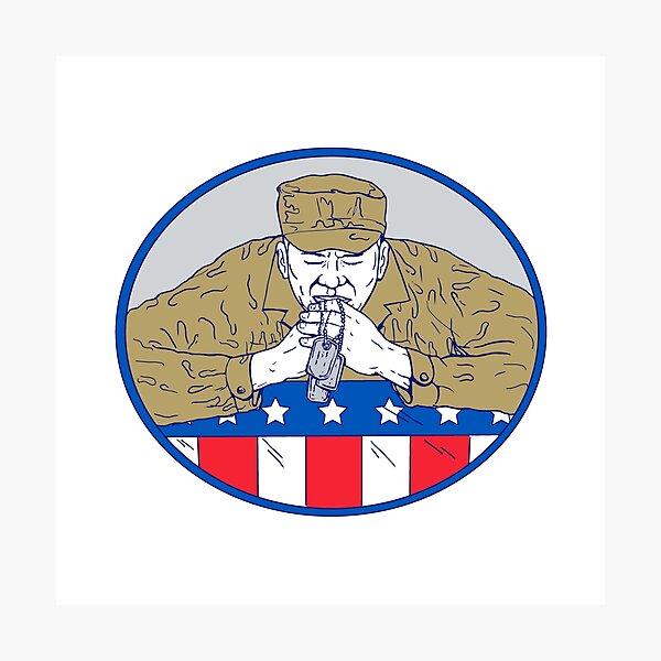 Item preview, American Soldier Praying Drawing Color designed and sold by patrimonio.