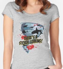 Shark Tornado - Shark Cult Movie - Shark Attack - Shark Tornado Horror Movie Parody - Storm's Coming! Women's Fitted Scoop T-Shirt