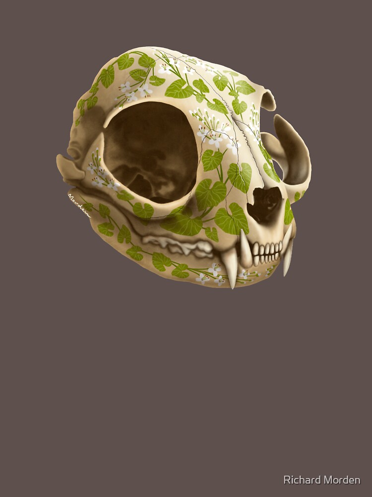 Thumbnail 7 of 7, Essential T-Shirt, cat skull decorated with wasabi flowers designed and sold by Richard Morden.
