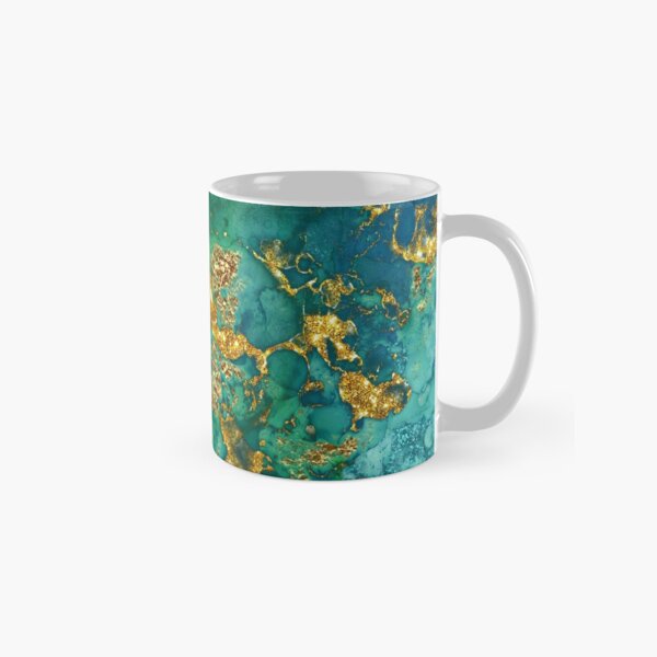 Sparkling Gold Glitter on Green and Blue Faux marble Classic Mug