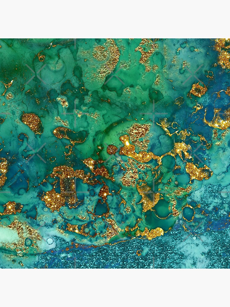 Sparkling Gold Glitter on Green and Blue marble by MysticMarble