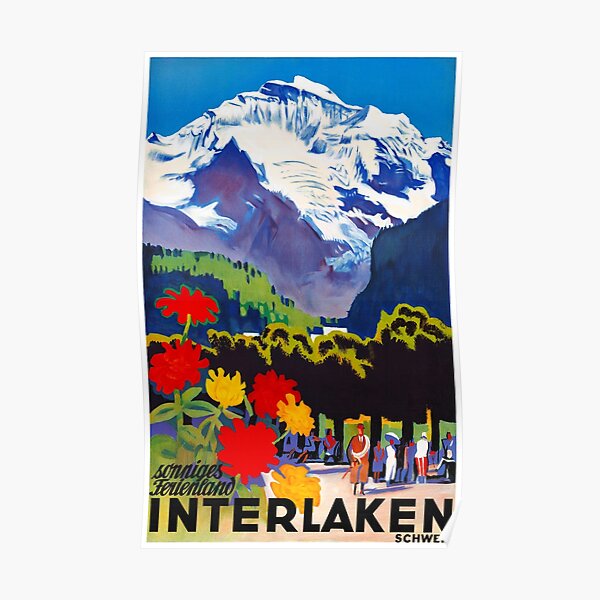 Switzerland Interlaken Vintage Travel Poster Restored Poster