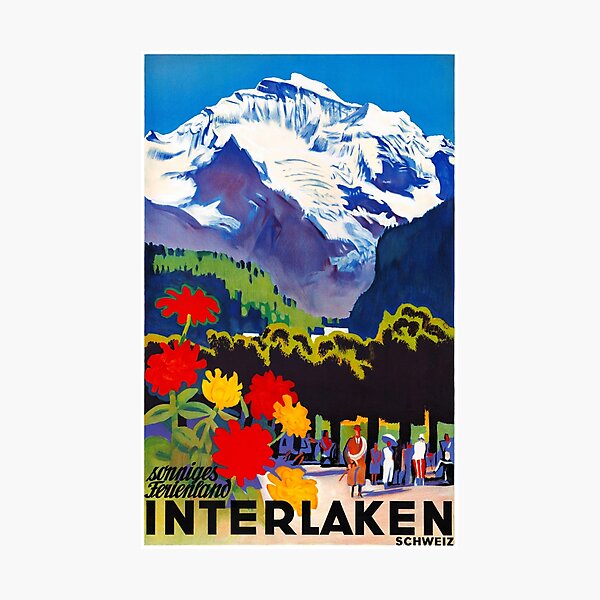 Switzerland Interlaken Vintage Travel Poster Restored Photographic Print