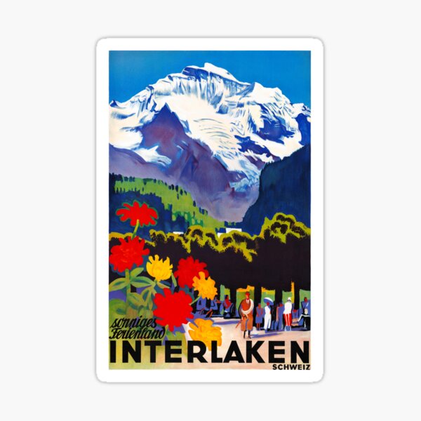 Switzerland Interlaken Vintage Travel Poster Restored Sticker