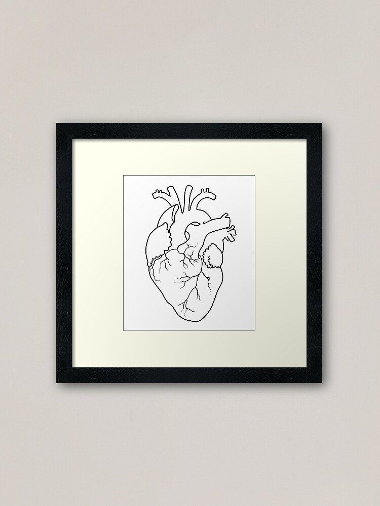 human heart as outlines, contour line Framed Art Print for Sale by Marcin  Adrian