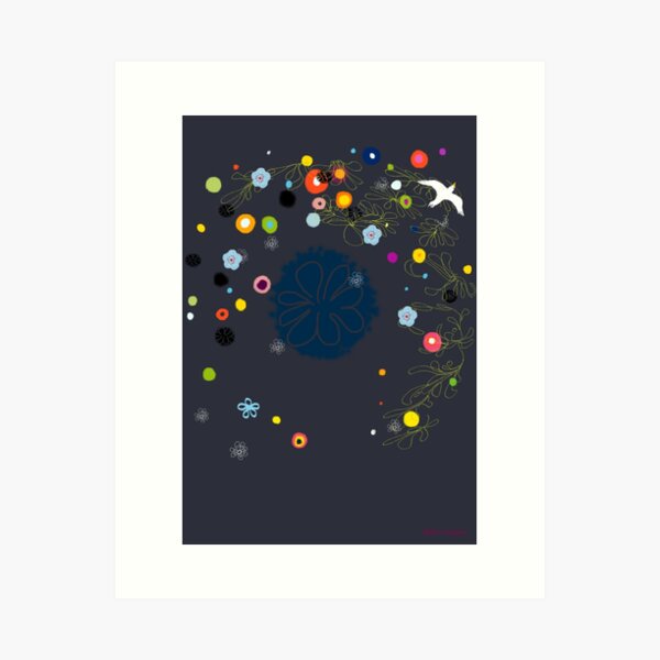 Illustration l'oiseau aux fleurs Art Print