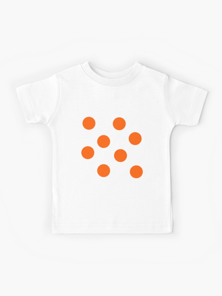 orange and white polka dot shirt
