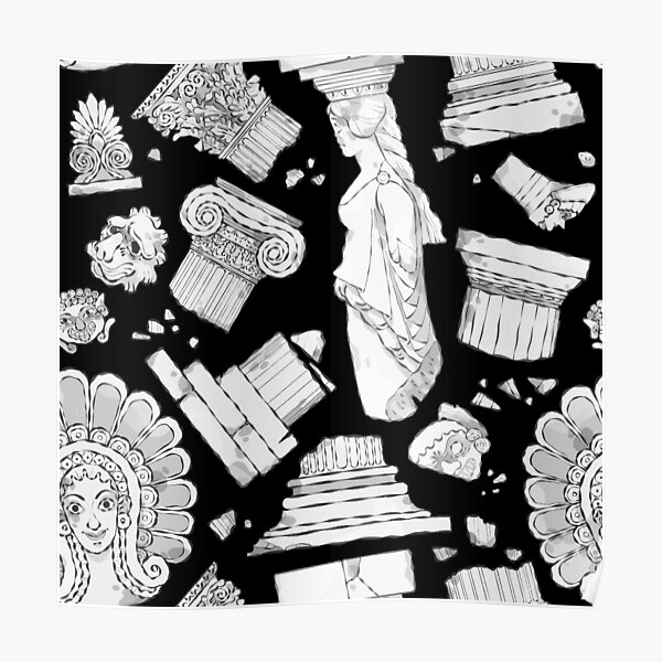 Greek Architectural Elements - black and white DARK Poster