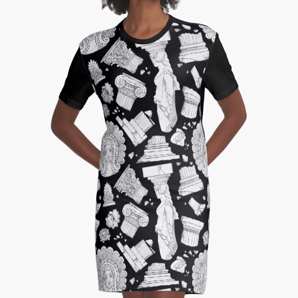 Greek Architectural Elements - black and white DARK Graphic T-Shirt Dress