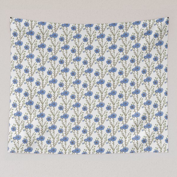 Item preview, Light hand-drawn pattern with flax flowers designed and sold by Daria Heaney.
