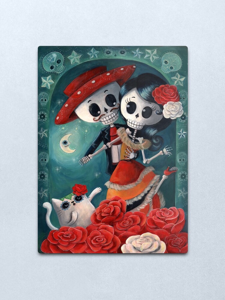 Alternate view of Dia de Los Muertos Couple of Skeleton Lovers Metal Print