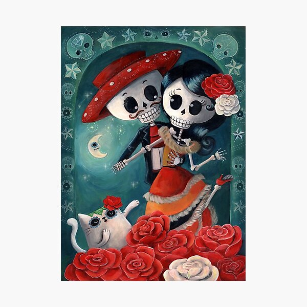 Dia de Los Muertos Couple of Skeleton Lovers Photographic Print