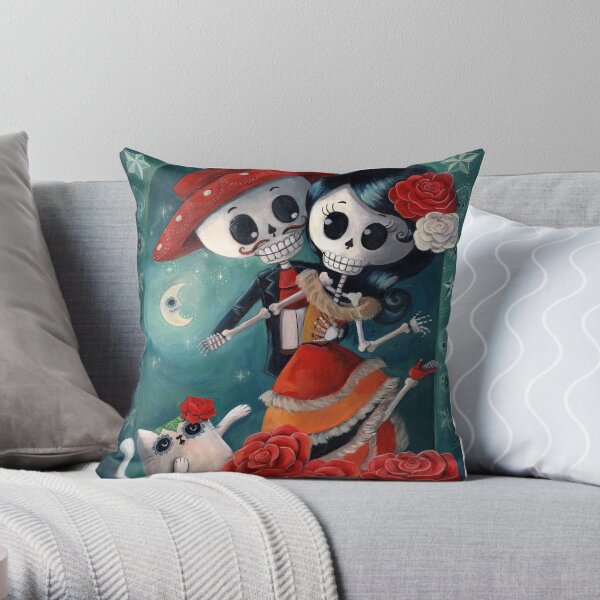 Dia de Los Muertos Couple of Skeleton Lovers Throw Pillow