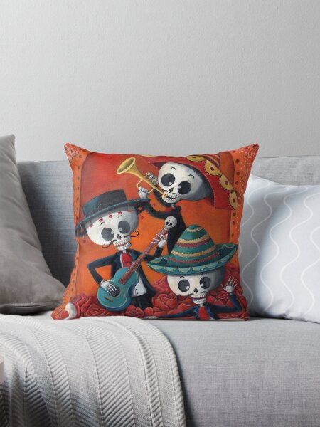 Dia de Los Muertos Skeleton Musicans Throw Pillow