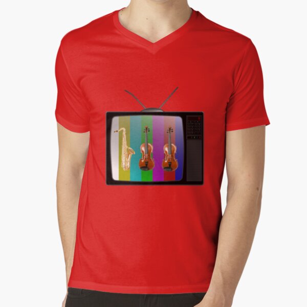 Sax and Violins on TV V-Neck T-Shirt
