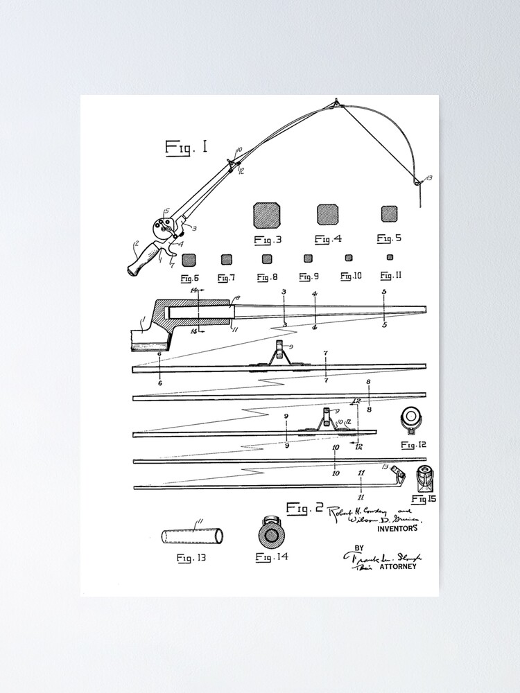 Fishing Rod Vintage Patent Hand Drawing Magnet for Sale by TheYoungDesigns