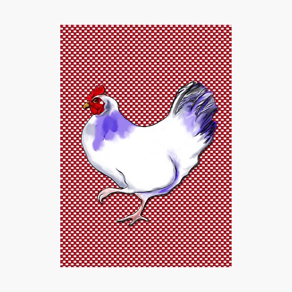 Farmhouse chicken on check Photographic Print