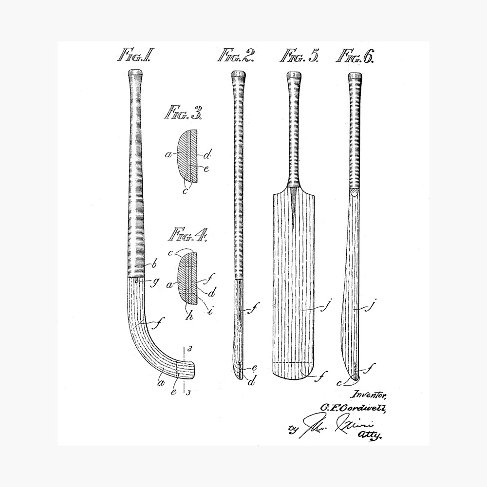 Hockey Stick Cricket Bat Vintage Patent Hand Drawing Poster By Theyoungdesigns Redbubble