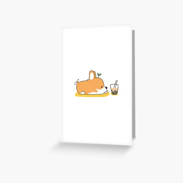 Corgi and Bubble Tea Greeting Card