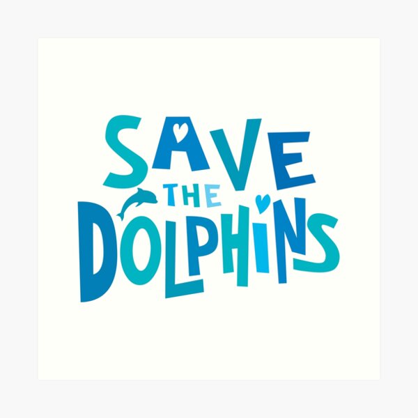 Save the Dolphins - in blues Art Print