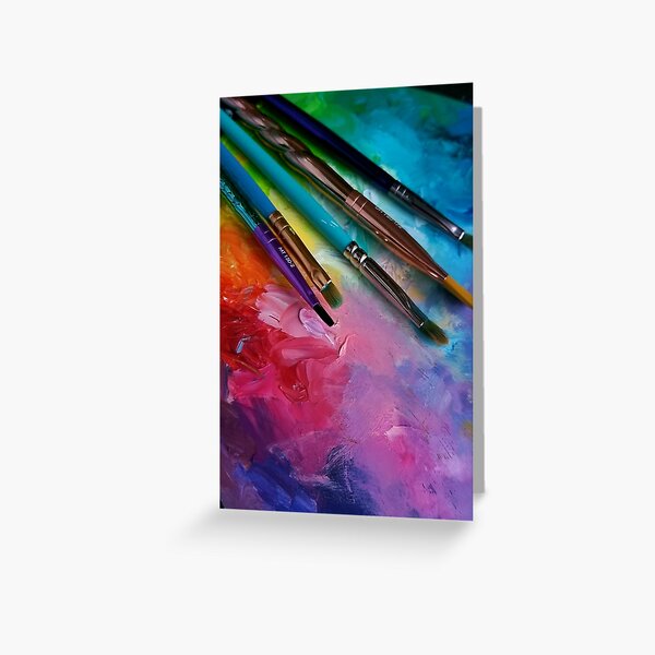 Rainbow Art Palette with Brushes Greeting Card