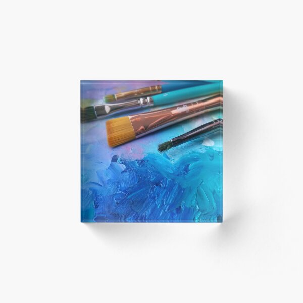 Blue Art Palette with Brushes Acrylic Block