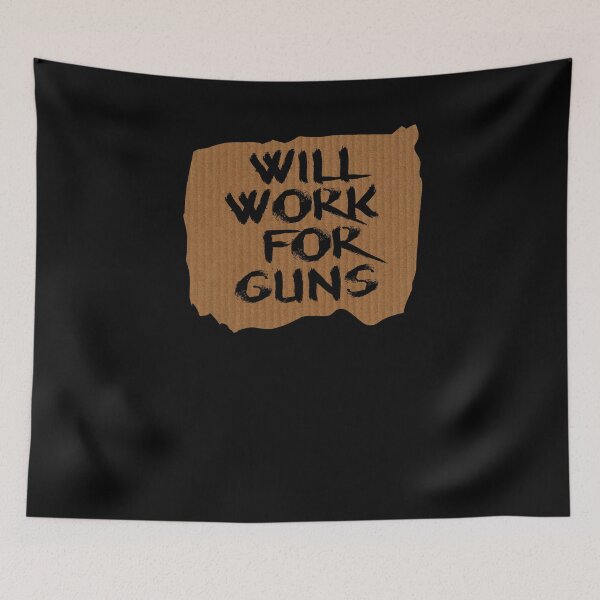 Item preview, Funny Gun Lover Pro Second Amendment Rights USA Will Work for Guns Fake Cardboard Homeless Sign designed and sold by KNUXX Shop.