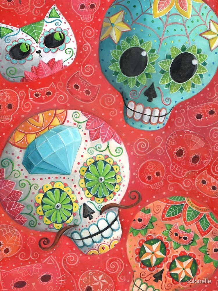 Discover Colourful Sugar Skulls Drawstring Bag