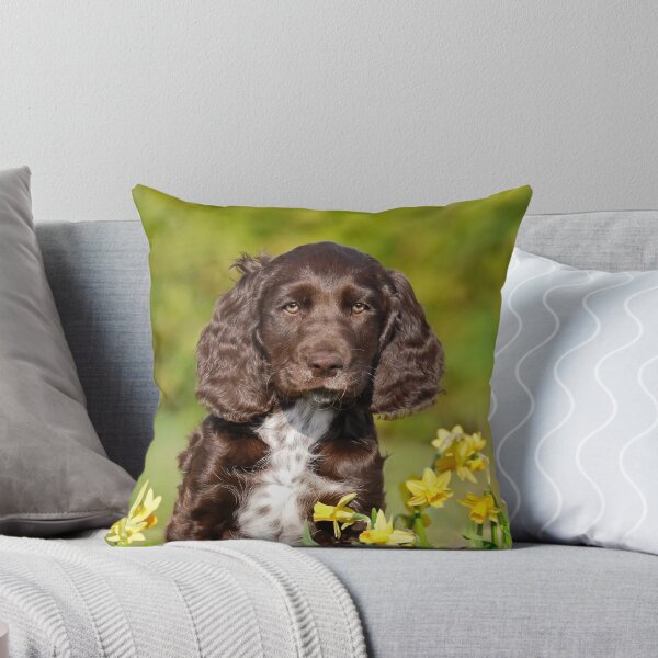 Item preview, Spaniel puppy amidst spring flowers designed and sold by Katho Menden.