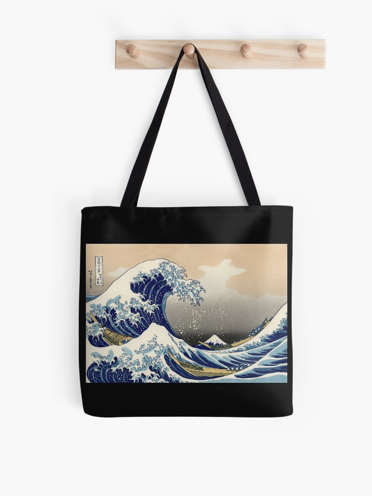 Imagen 1 de 2, Bolsa de tela con la obra Regalo gráfico de olas oceánicas Diseño de olas japonesas de Hokusai con la gran ola del arte de Kanagawa, diseñada y vendida por RozAbellera.