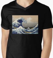 'The Great Wave Off Kanagawa' by Katsushika Hokusai (Reproduction) Men's V-Neck T-Shirt