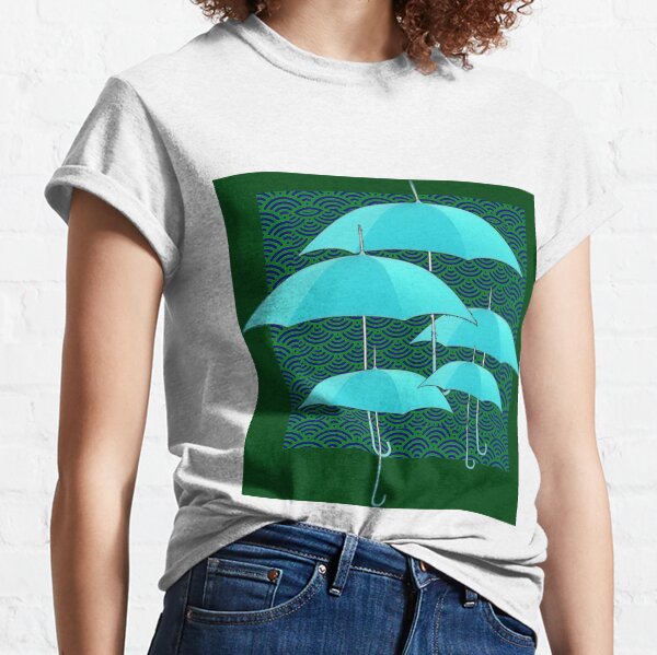 ABSTRACT TURQUOISE UMBRELLAS GREEN ART Classic T-Shirt