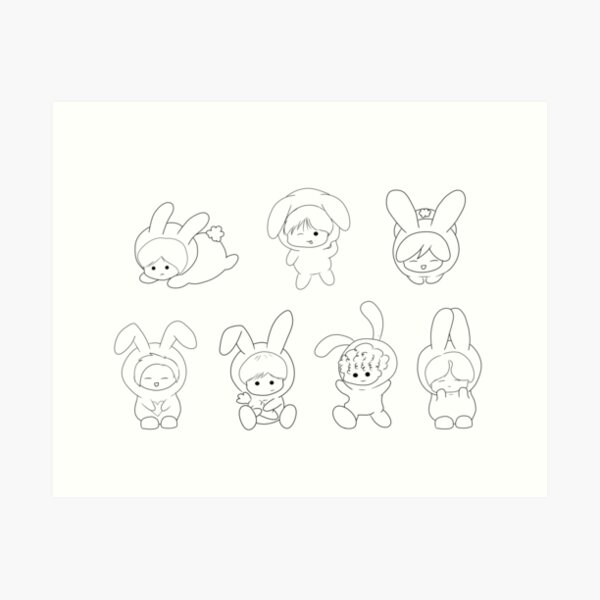 BTS Bunnies Fan Drawing  Art Print