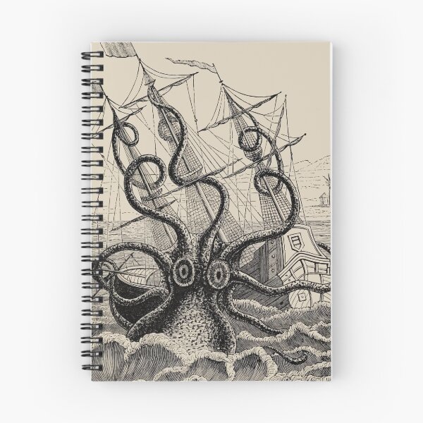 Item preview, Vintage Kraken attacking ship illustration designed and sold by monsterplanet.